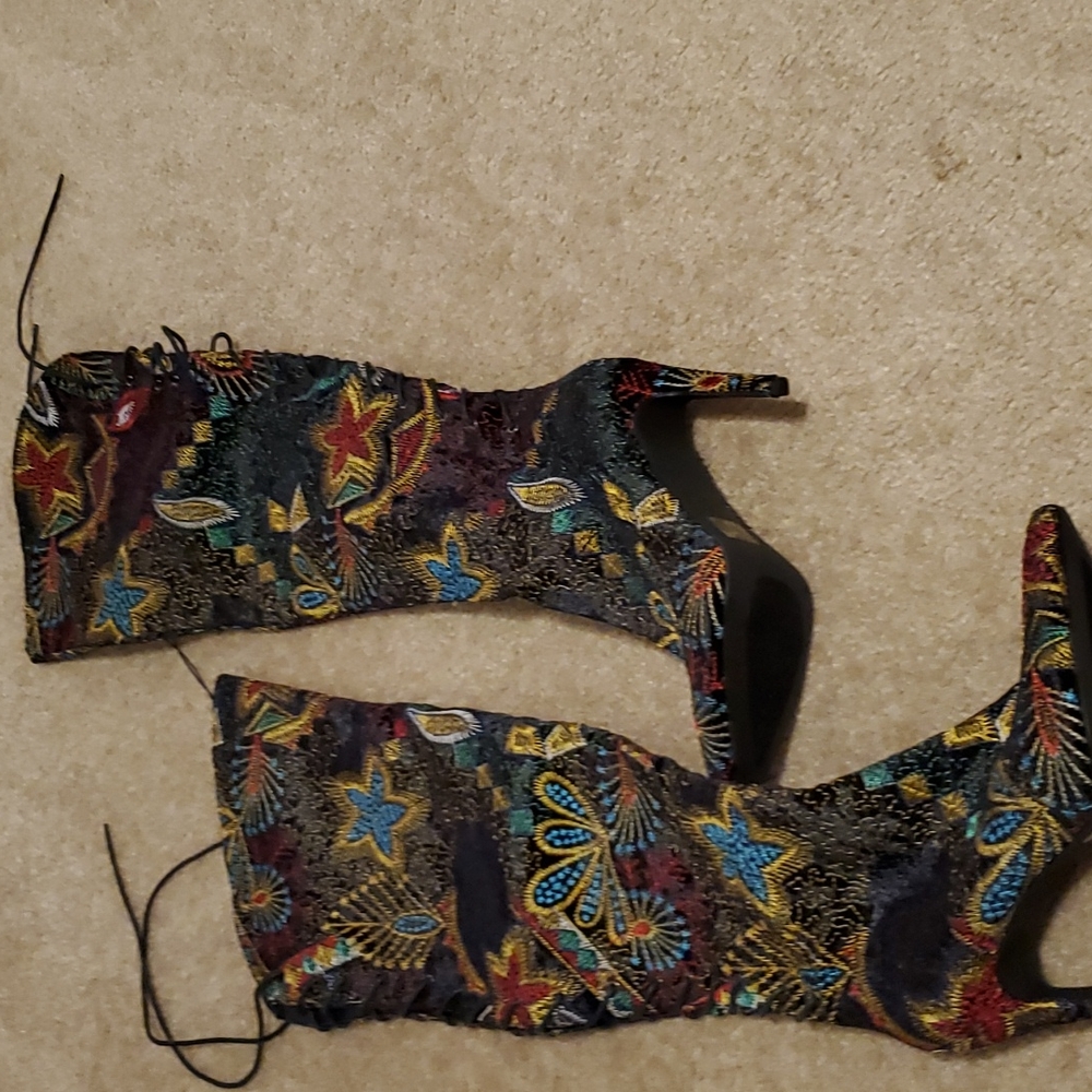 Embroidered Velvet  Thigh High Black Boots 10